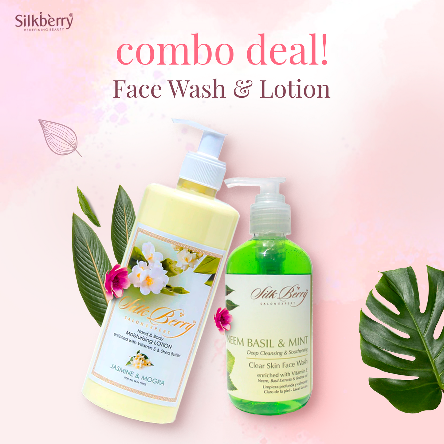 Combo Set Neem, Basil, Mint Face Wash & Jasmine Mogra Lotion